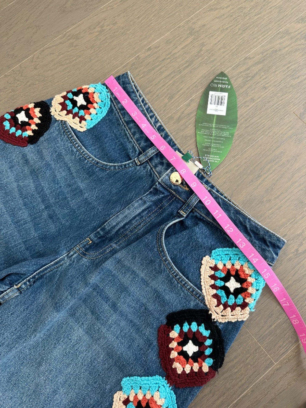 Farm Rio Colorful Stripes Crochet Denim Pants Jeans - Size 27 - With tags - Picture 6 of 7